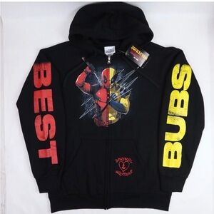Deadpool & Wolverine Hoodie Mens Large Split Best Bubs Zip-Up Sweatshirt.